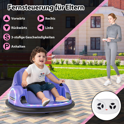 Elektrinis 360° besisukantis automobilis su buferiu vaikams, 12 V, violetinis