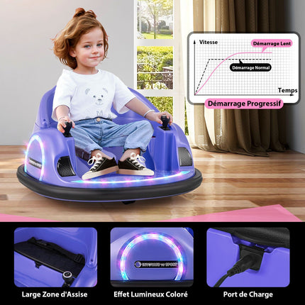 Elektrinis 360° besisukantis automobilis su buferiu vaikams, 12 V, violetinis
