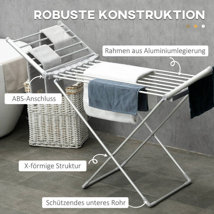 Elektrinė drabužių džiovyklė, šildoma drabužių džiovyklė, sulankstoma drabužių džiovyklė, reguliuojama temperatūra, aliuminis, 144 x 53 x 91 cm