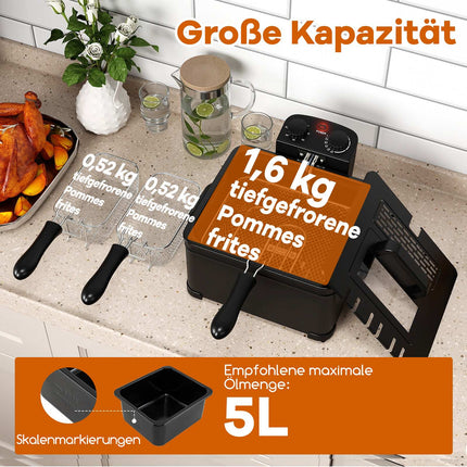 Elektrinė gruzdintuvė 5 l, 1700 W, 3 krepšeliai, juoda