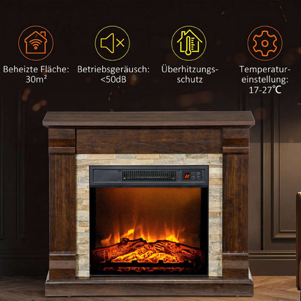 Electric Fireplace 1800 W with Heater and Remote Control, Dark Brown