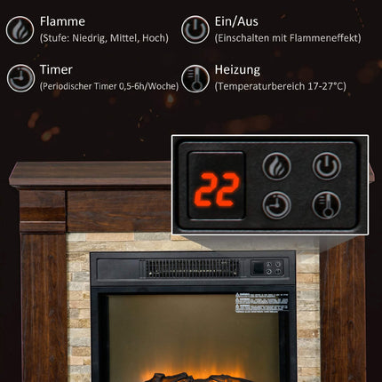Electric Fireplace 1800 W with Heater and Remote Control, Dark Brown