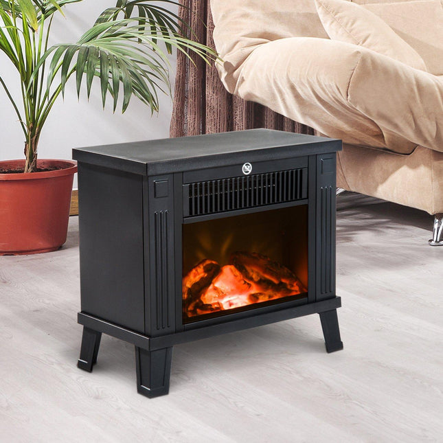 Elektrinis židinys Elektrinis židinys, pastatomas židinys su liepsnos efektu 600/1200 W, metalas, juodas, 34 x 17 x 31 cm