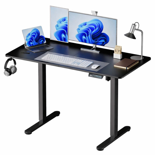 Elektrinis aukščio reguliavimo stalas - medžio imitacijos stalviršis, su atminties funkcija
