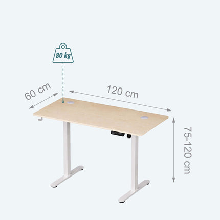 Electric Height-Adjustable Desk, Wood Look, 120x60 cm