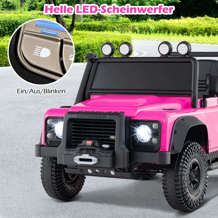 Elektrinis vaikiškas automobilis - rožinis Land Rover Defender su nuotolinio valdymo pultu