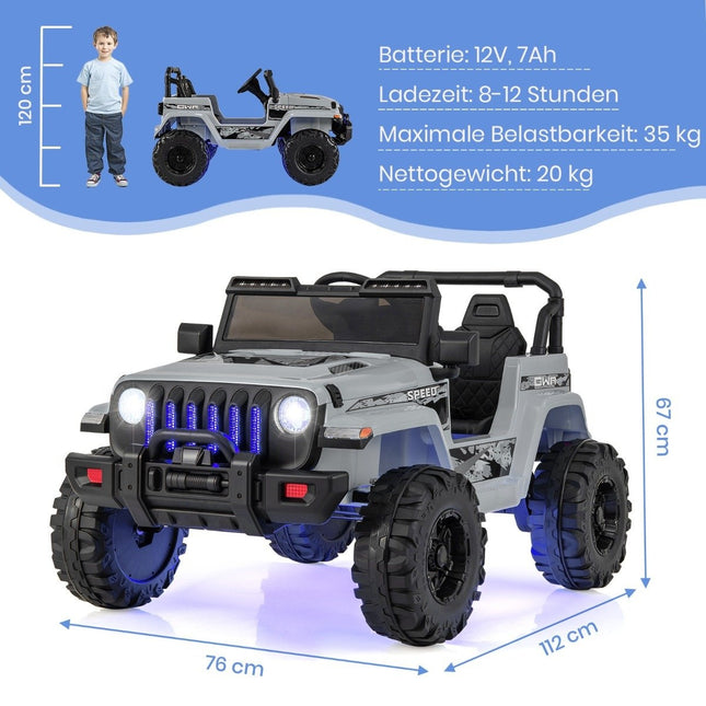 Elektrinis vaikiškas automobilis su nuotolinio valdymo pultu, MP3, 12 V, pilkas
