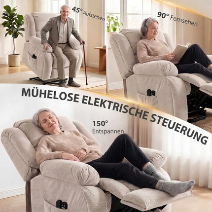 Electric Lift Recliner Chair with Massage and Heat, Remote Control, Beige