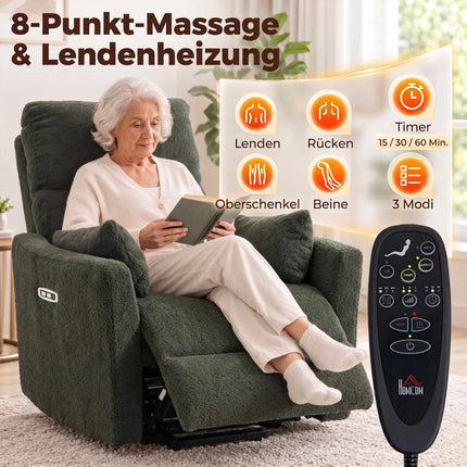 Electric Lift Recliner Chair with Massage and Heat, Teddy Fleece, Dark Green