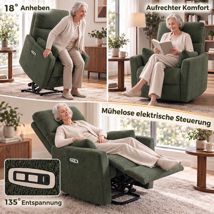 Electric Lift Recliner Chair with Massage and Heat, Teddy Fleece, Dark Green