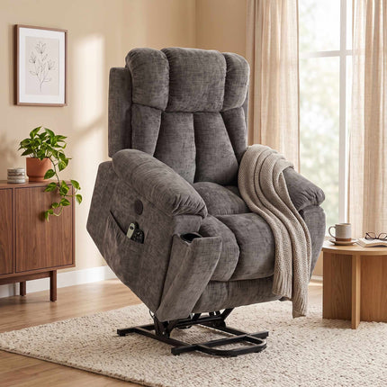 Electric Lift Recliner Chair with Massage and Heat, USB Port, Dark Grey