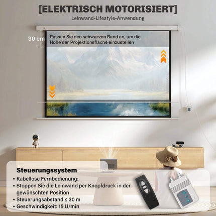 Elektrinis projektoriaus ekranas 120 colių 16:9, nuotolinio valdymo, baltas