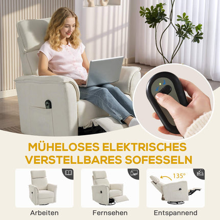 Elektrinis atlošiamas krėslas su reguliuojamu galvos atlošu, kreminės baltos spalvos