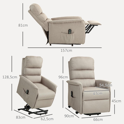 Elektrinis atlošiamas krėslas su pakėlimo mechanizmu, reguliuojamas, smėlio spalvos, 120 kg keliamoji galia