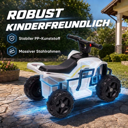 Electric Ride-On Quad for Kids 6V with Lithium Battery, Forward Only, White