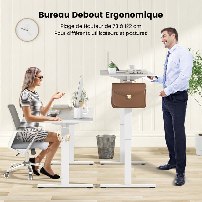 Elektrinis reguliuojamo aukščio stalas 140 x 60 cm, reguliuojamo aukščio, baltas