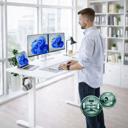 Elektrinis stovimas stalas - medžio imitacijos stalviršis, atminties nustatymai