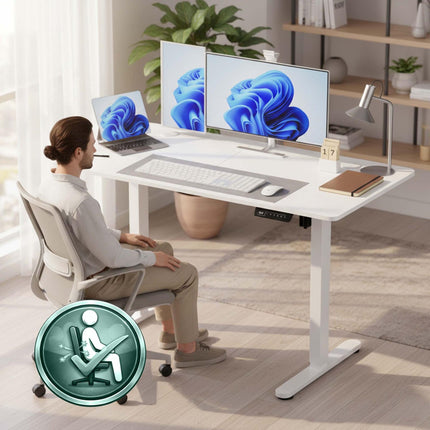Elektrinis stovimas stalas - medžio imitacijos stalviršis, atminties nustatymai