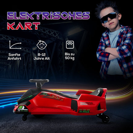 Elektrinis gokartas vaikams, guminiai ratai, 3-8 km/val., su šviesomis ir muzikos funkcija, raudonas