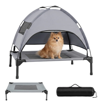 Pakeltas šuns guolis su nuimamu stogeliu – pilkas