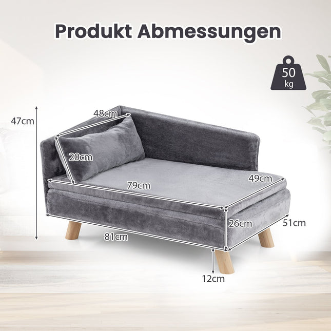 Pakelta augintinių sofa mažiems ir vidutinio dydžio šunims, katėms, pilka