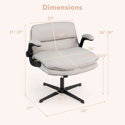Ergonomiška smėlio spalvos biuro kėdė su atlenkiamais porankiais ir pasukama mechanizmu