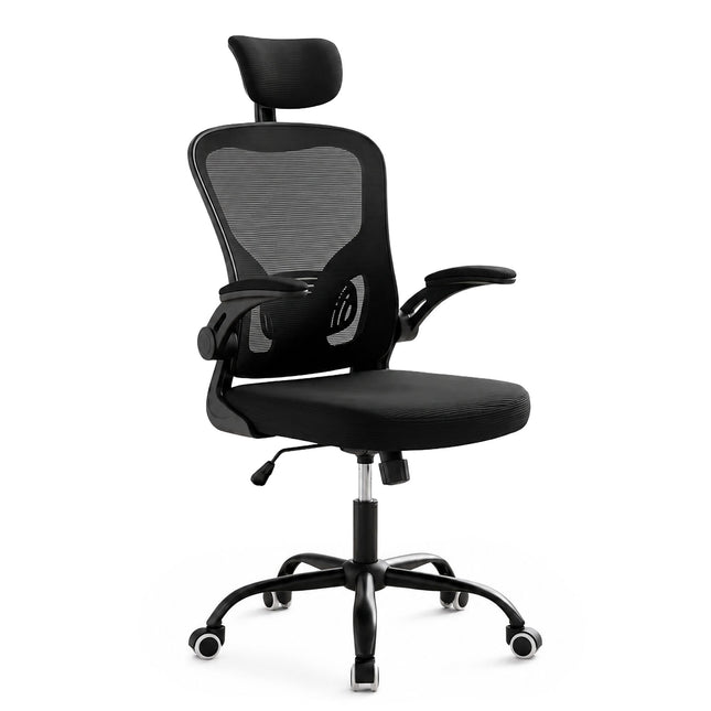 Ergonomiška juoda biuro kėdė su galvos ir juosmens atrama
