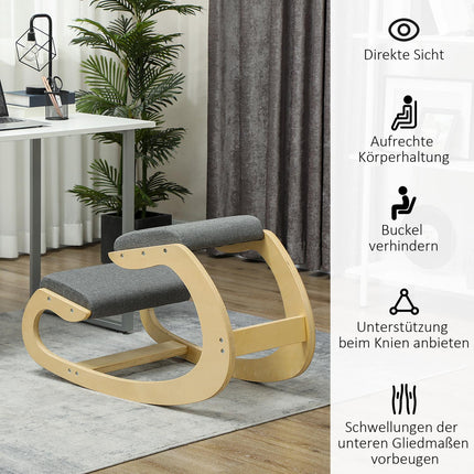 Ergonomiška kelio taburetė, supamoji kelių kėdė, stalo kėdė namų biurui, gerinanti laikyseną, pilka