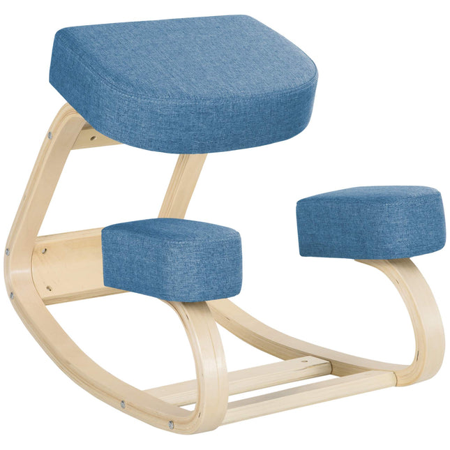 Ergonomiška klūpėjimo kėdė, beržo mediena, 120 kg keliamoji galia, mėlyna