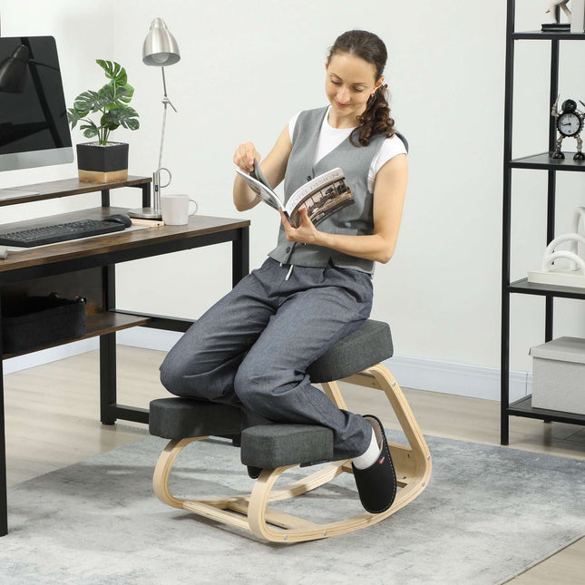 Ergonomiška klūpėjimo kėdė, beržo mediena, 120 kg keliamoji galia, tamsiai pilka