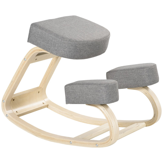 Ergonomiška klūpėjimo kėdė, beržo mediena, 120 kg keliamoji galia, pilka