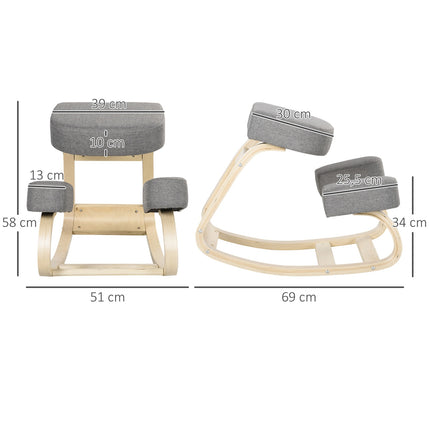 Ergonomiška klūpėjimo kėdė, beržo mediena, 120 kg keliamoji galia, pilka