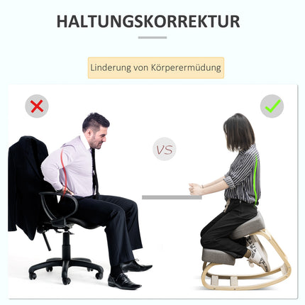 Ergonomiška klūpėjimo kėdė, beržo mediena, 120 kg keliamoji galia, pilka