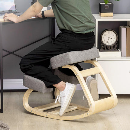 Ergonomiška klūpėjimo kėdė, beržo mediena, 120 kg keliamoji galia, pilka
