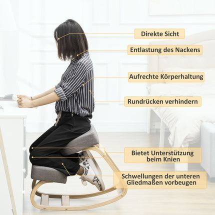 Ergonomiška klūpėjimo kėdė, beržo mediena, 120 kg keliamoji galia, pilka