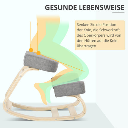 Ergonomiška klūpėjimo kėdė, beržo mediena, 120 kg keliamoji galia, pilka