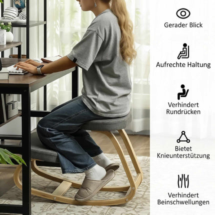 Ergonomiška klūpėjimo kėdė, beržo medienos pagrindas, pilkas audinys