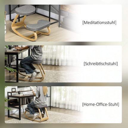 Ergonomiška klūpėjimo kėdė, beržo medienos pagrindas, pilkas audinys