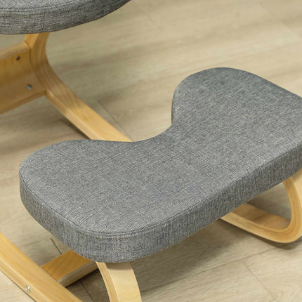 Ergonomiška klūpėjimo kėdė, beržo medienos pagrindas, pilkas audinys