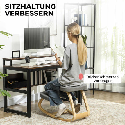 Ergonomiška klūpėjimo kėdė, beržo medienos pagrindas, pilkas audinys