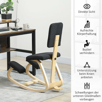 Ergonomiška klūpėjimo kėdė, beržo medienos, juoda, namams ir biurui