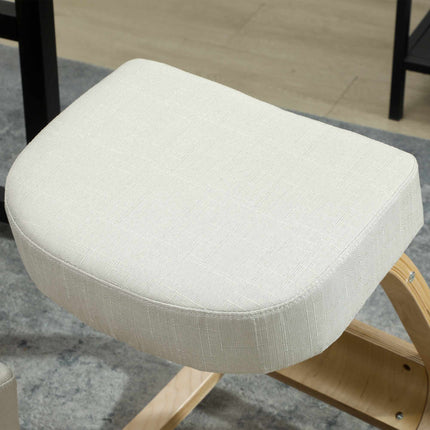 Ergonomiška klūpėjimo kėdė, beržo mediena, kreminės baltos spalvos, 120 kg keliamoji galia