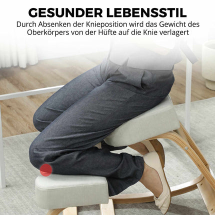 Ergonomiška klūpėjimo kėdė, beržo mediena, kreminės baltos spalvos, 120 kg keliamoji galia