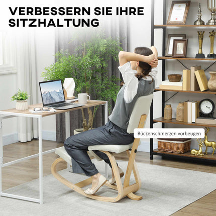 Ergonomiška klūpėjimo kėdė, beržo medienos rėmas, kreminės baltos spalvos