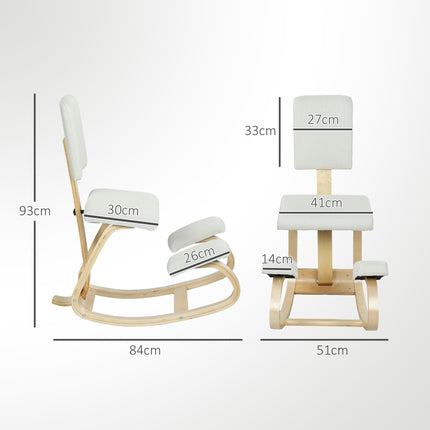 Ergonomiška klūpėjimo kėdė, beržo medienos rėmas, kreminės baltos spalvos