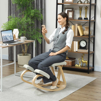 Ergonomiška klūpėjimo kėdė, beržo medienos rėmas, kreminės baltos spalvos