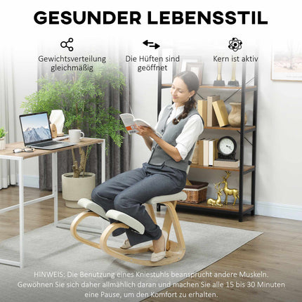 Ergonomiška klūpėjimo kėdė, beržo medienos rėmas, kreminės baltos spalvos