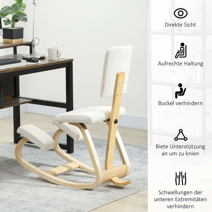 Ergonomiška klūpėjimo kėdė, beržo medienos rėmas, kreminės baltos spalvos