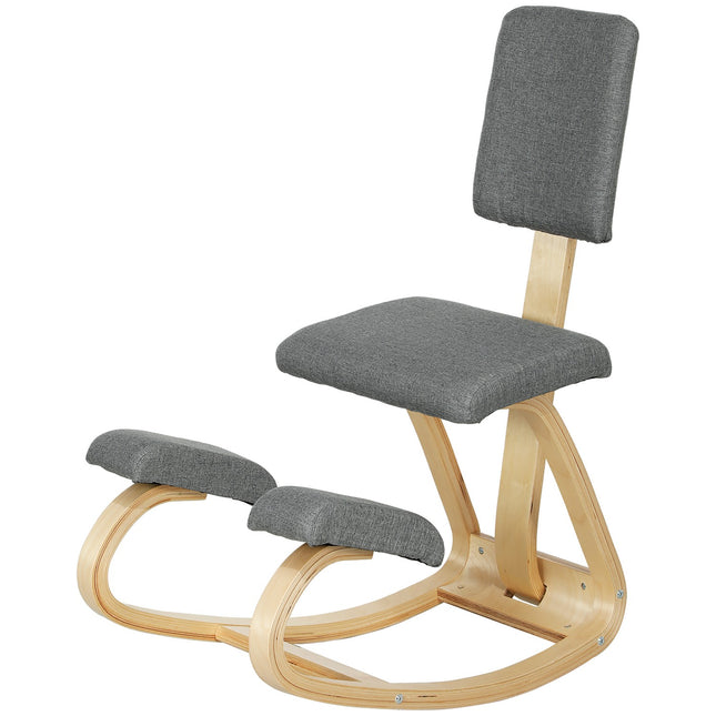Ergonomiška klūpėjimo kėdė, beržo mediena, pilka, namams ir biurui