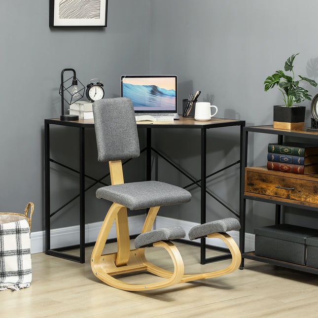 Ergonomiška klūpėjimo kėdė, beržo mediena, pilka, namams ir biurui